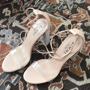 Perspex Diamanté Nude Chunky Heels